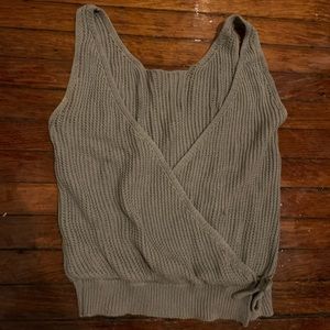 Moon & Madison sage green cropped knit wrap tank